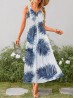 Palm Leaves V -Neck Sleeveless Summer Dress